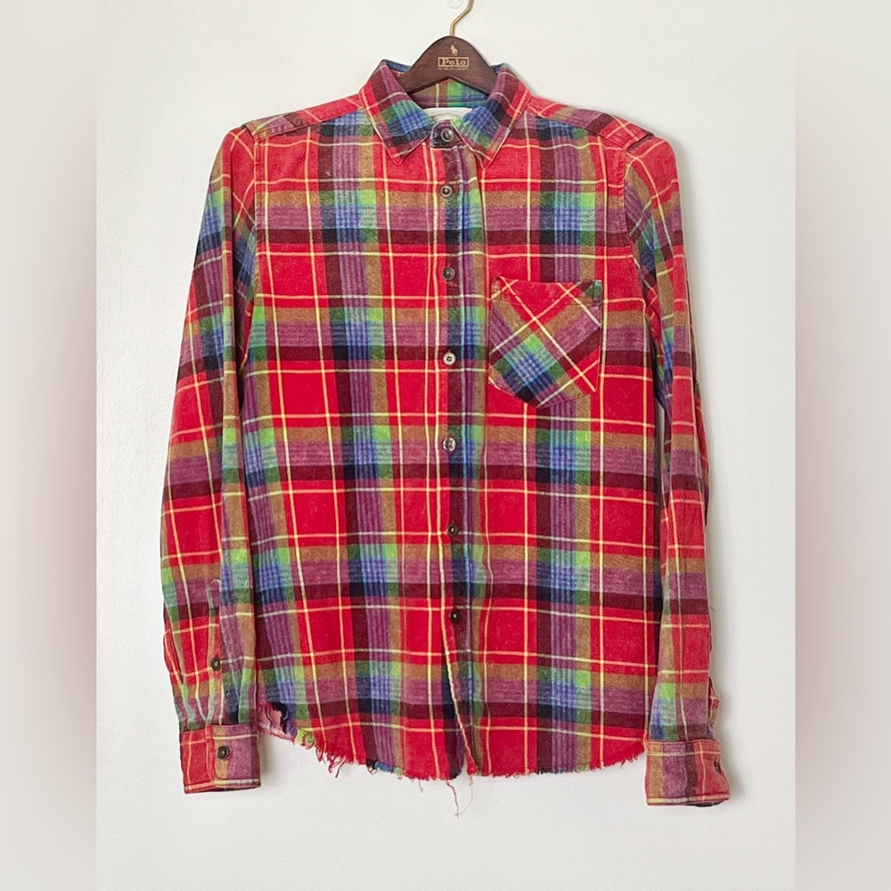 ADL‎ Button Front Shirt Women’s Small Plaid Artisan De Luxe Boho Art To Wear